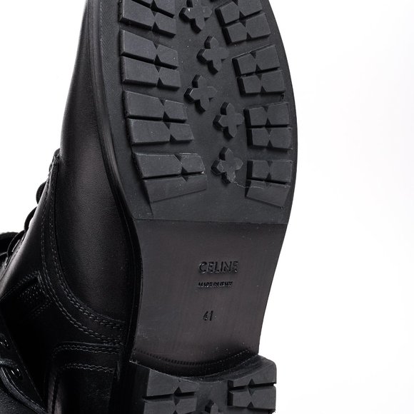 Celine Black Calf Leather Combat Boots with Buckles - Picture 6 of 13